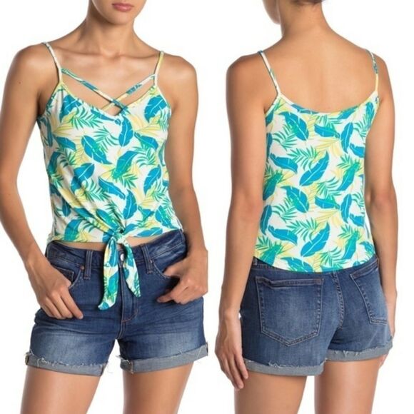 Poof! Tops - Poof NY criss cross tropical knot front tank